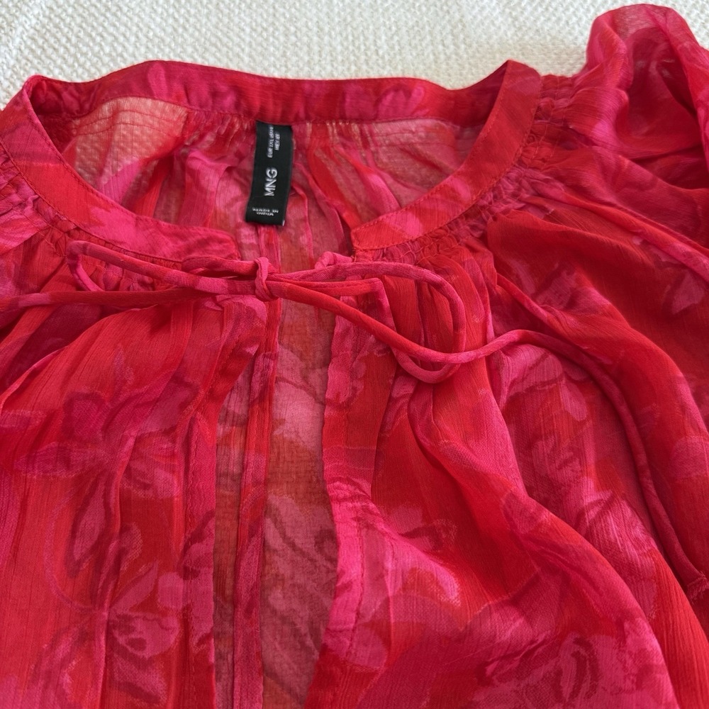 MNG Mango Women's Plus Multicolor Long Sleeve Pull Over Sheer Blouse Top 1XL - Picture 7 of 15